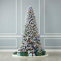 Seasonal LLC 6.5FT Snow Kissed Pine Flocked Full Christmas Tree, 44 Inches Diameter, Pre-Strung with 350 Multicolor LED Lights, Long-Lasting LED Bulbs