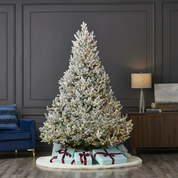 Seasonal LLC 7.5FT Royal Oaks Flocked Fir Prelit Artificial Christmas Tree, 690 Warm White LED Lights