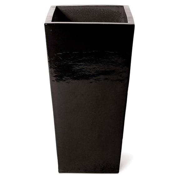 Seasonal Living 18" x 18" x 33" Square Black Ceramic Planter with Handmade Glazed Finish