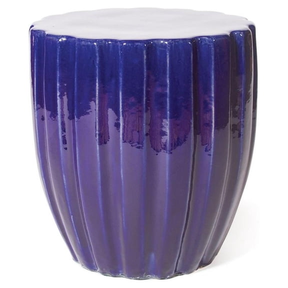 Seasonal Living Ceramic Scallop 18" Modern Stool in Navy Blue