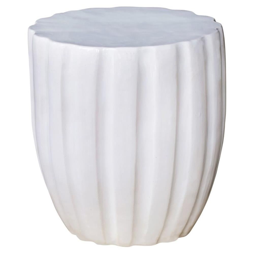 Snow White Ceramic Scallop Accent Stool, 18"
