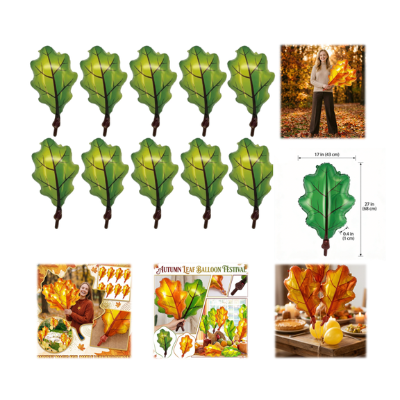 Seasonal Maple Leaf Balloon Decor 10 Pcs Reusable Fall Foil Balloons Indoor Outdoor Holiday Wedding Decor(Green)