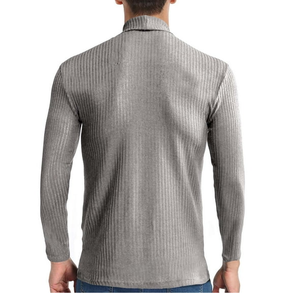 Seasonal Men Solid Ribbed Slim Fit Knitted Pullover Turtleneck Sweater Base Shirt Gray 4(S)