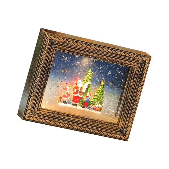 Seasonal Musical Picture Frame Feature Stmospheres LED Light Revolving Snowfalls And Sturdy Plastic Design