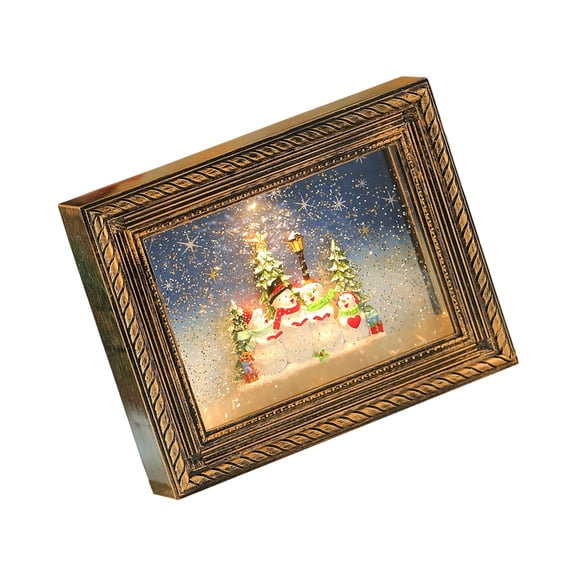 Seasonal Musical Picture Frame Feature Stmospheres LED Light Revolving Snowfalls And Sturdy Plastic Design