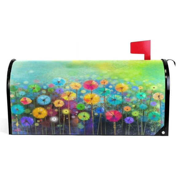 Seasonal Nature Spring Summer Autumn Winter Flowers Mailbox Covers Standard Size Abstract Floral Watercolor Rainbow Dandelion Poppy Magnetic Mail Wraps Cover Letter Post Box 21" Lx 18" W