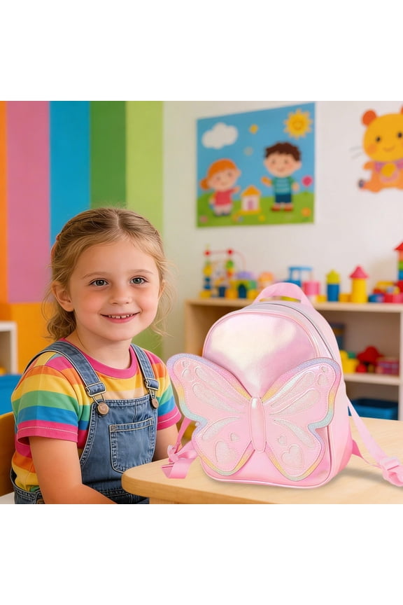 Seasonal New Term,Dreamy Butterfly Holographic Mini Backpack Multi-Compartment Daypack with Adjustable Straps