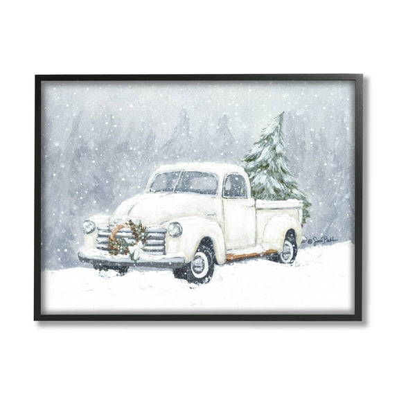 Seasonal Niveous Snow Truck Scene Holiday Painting Black Framed Art Print Wall Art