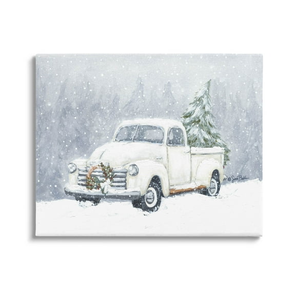 Seasonal Niveous Snow Truck Scene Holiday Painting Gallery Wrapped Canvas Print Wall Art