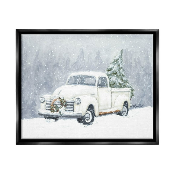 Seasonal Niveous Snow Truck Scene Holiday Painting Jet Black Framed Art Print Wall Art