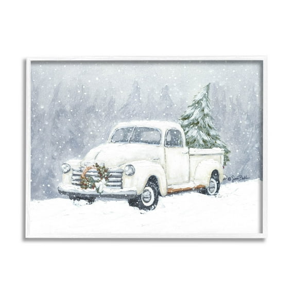 Seasonal Niveous Snow Truck Scene Holiday Painting White Framed Art Print Wall Art