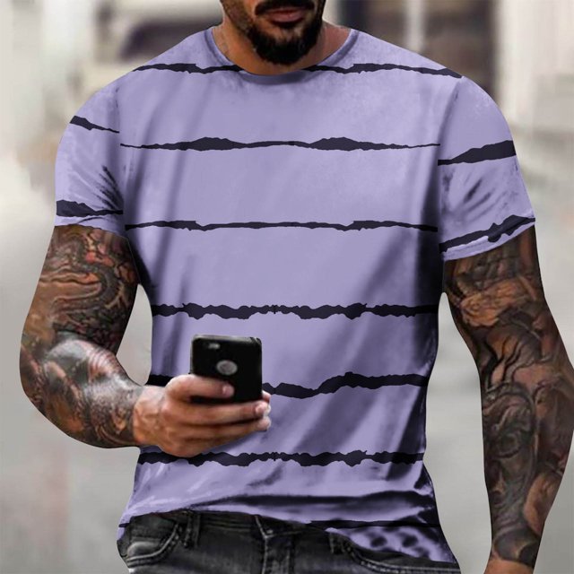 Seasonal Promotion! Lisbinx T shirts Shirts for Men Classic Fit Short Sleeve Crew Neck Button-Down Mens Tops Classic Fit Stylish Stripe Print Oversized Shirts Moisture Wicking
