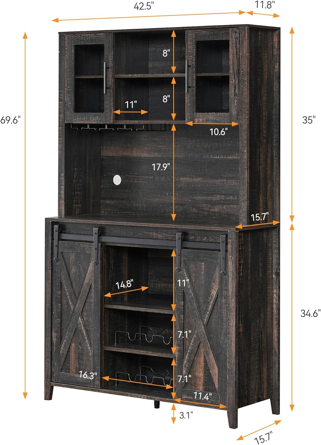 Seasonal Sale Black 70-Inch Farmhouse Bar Wine Cabinet with Sliding ...