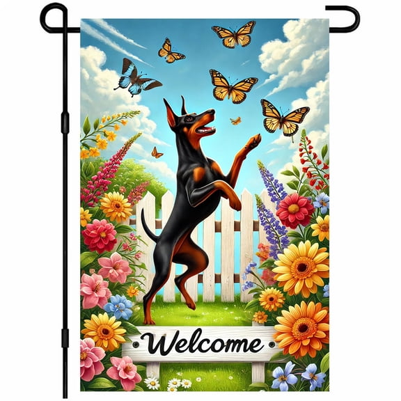 Seasonal Spring Summer Outdoor Flag 12x18 Inch Double Sided Welcome Samoyed Dog Flower Farmhouse Yard Banner