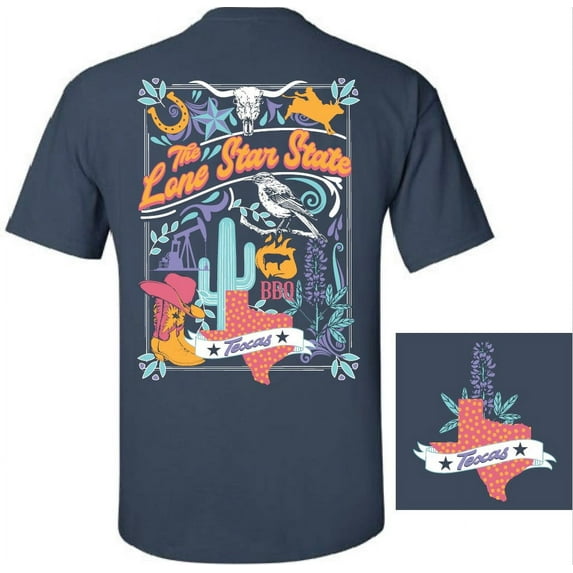 Seasonal Supply Company 100% Cotton Short Sleeve Texas Souvenir Printed Tee Shirt Denim XLarge