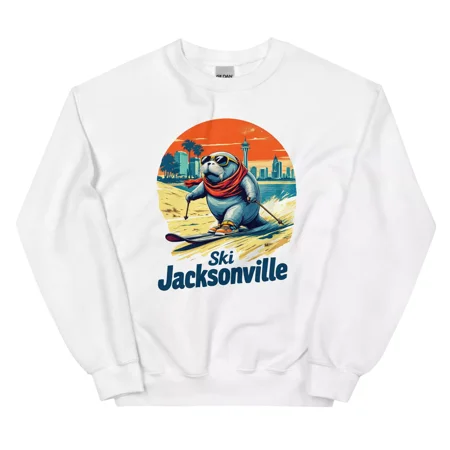 Seasonal Sweatshirt, Ski Jacksonville Manatee Skiing Skier Animal Crewneck Sweatshirt