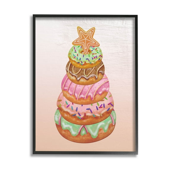 Seasonal Sweets Stacked Donuts Holiday Graphic Art Black Framed Art Print Wall Art