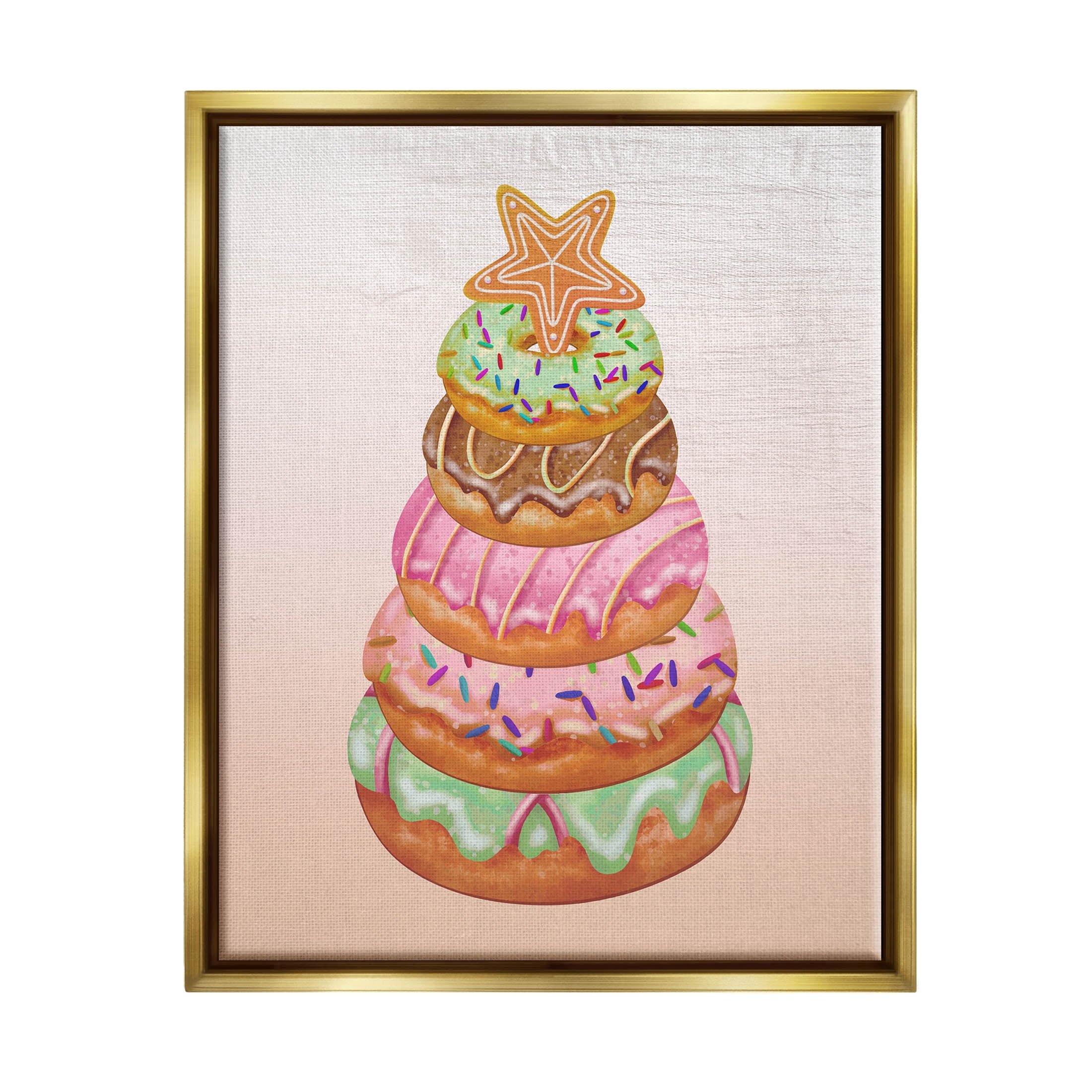 Seasonal Sweets Stacked Donuts Holiday Graphic Art Metallic Gold Framed Art Print Wall Art