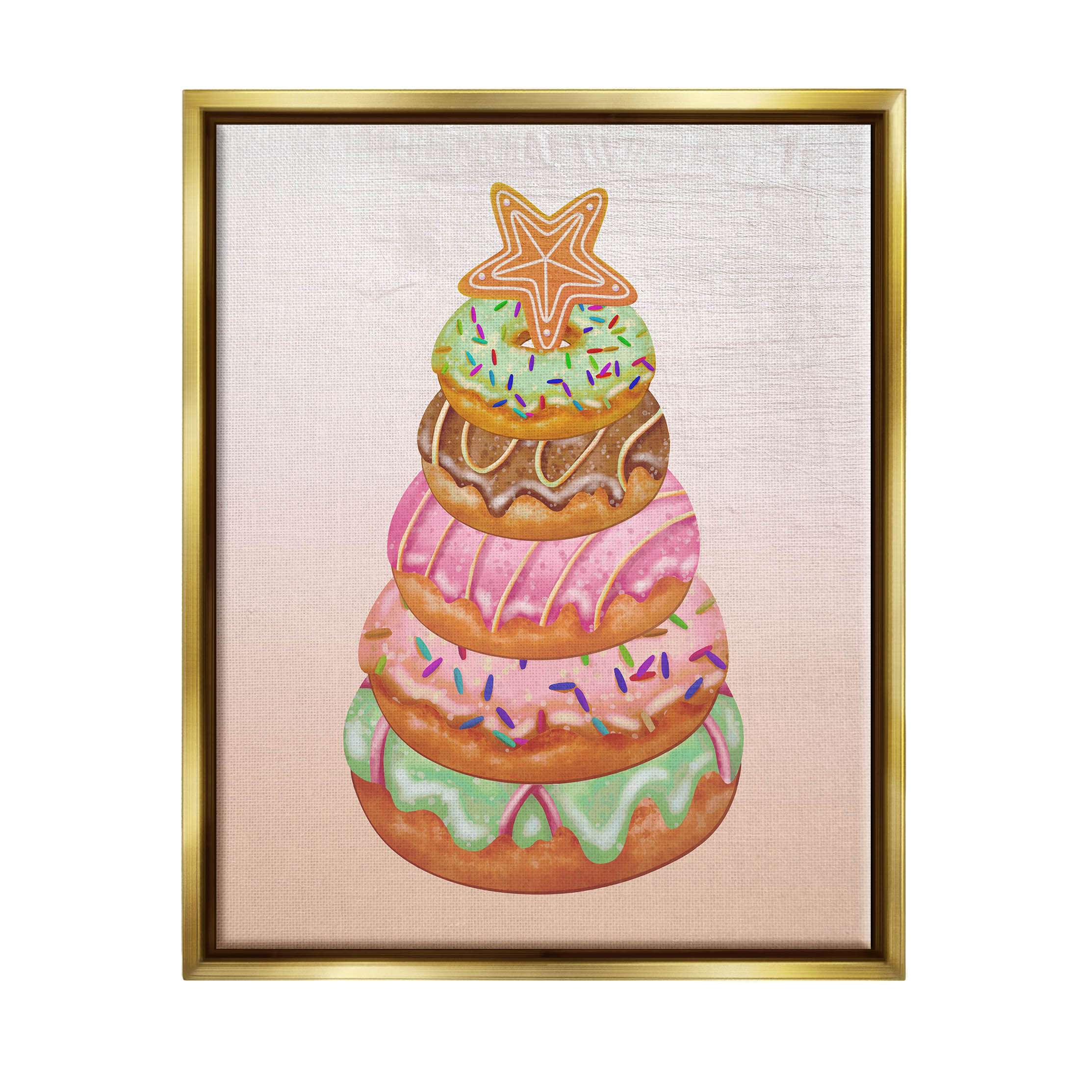 Seasonal Sweets Stacked Donuts Holiday Graphic Art Metallic Gold Framed Art Print Wall Art