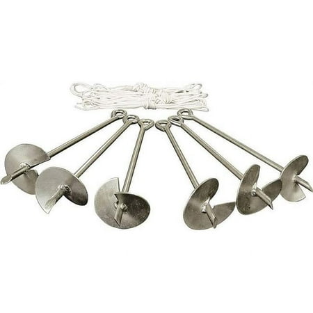 Caravan Canopy Domain Anchor System (Set of 6) Metallic, Solid Steel Construction, Heavy-Duty, Includes Rope