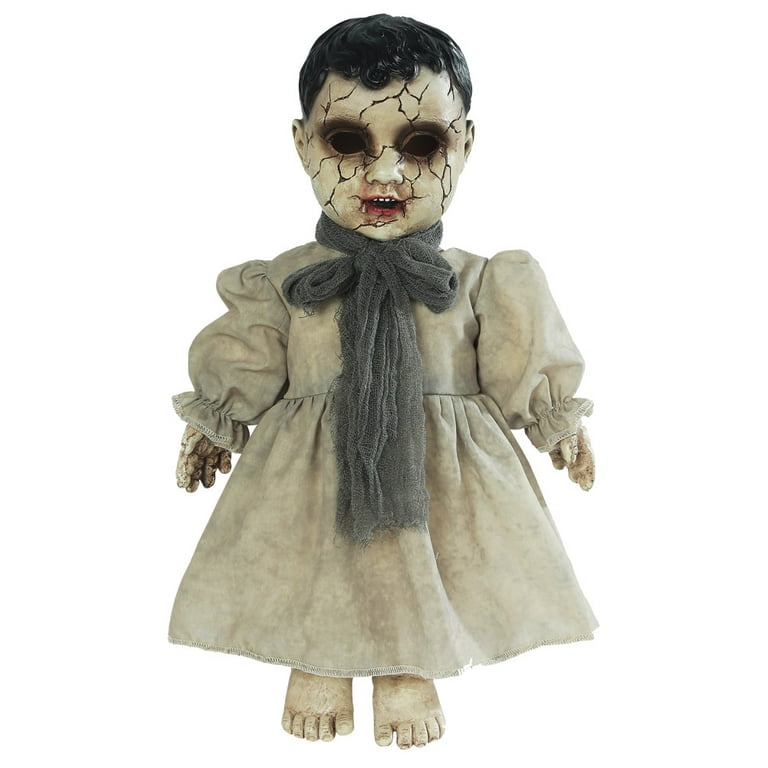 Seasonal Visions Vintage Cracked Porcelain Doll with Sound, Sensor