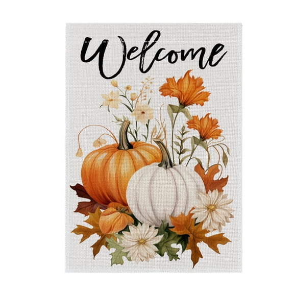 Seasonal Yard Flag | Linen Outdoor Fall Flag with Pumpkins and Autumn Leaves | Harvest Decor for Seasonal Holiday Decor | Outdoor Thanksgiving Flag