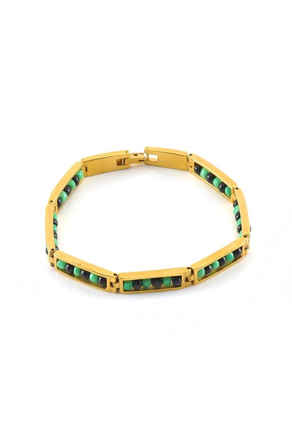Seasonal jewelry stainless steel chain adorned with green, yellow, red, and white beads, bracelet (adult size).