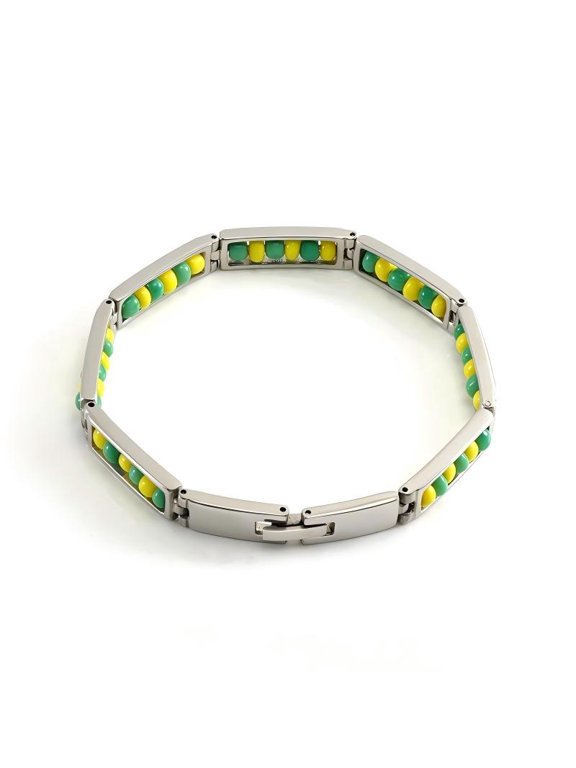 Seasonal jewelry stainless steel chain adorned with green, yellow, red, and white beads, bracelet (adult size).