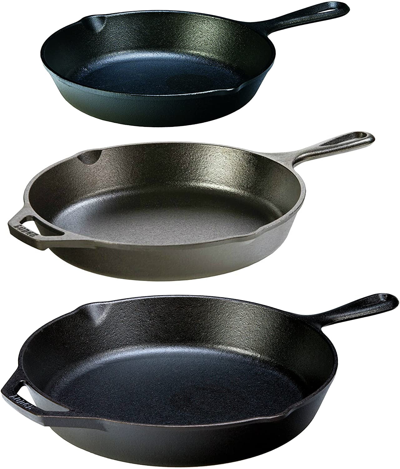 Seasoned Cast Iron Skillet Set with 12, 10.25, and 8 Inch Pans