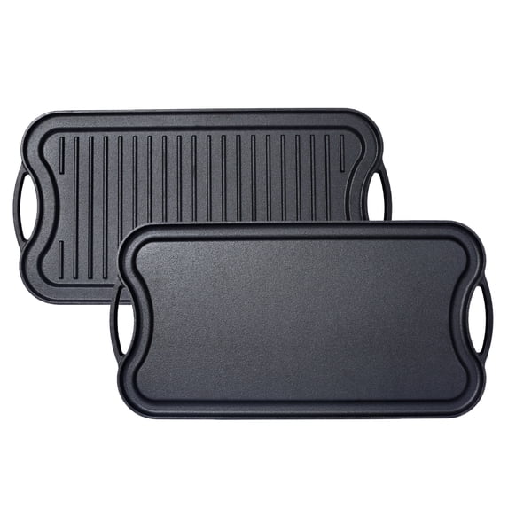 Seasoned Cast Iron Reversible Rectangular Grill/Griddle, Black,20 inch x 10inch
