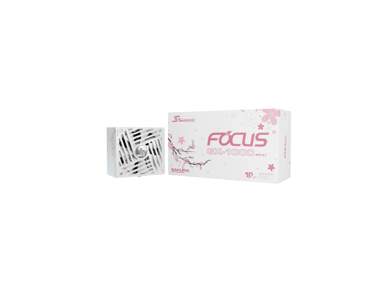 Seasonic FOCUS GX-1000 ATX 3.1 SAKURA Limited Edition, 1000W, 80+ Gold Fully Modular Power Supply | PCIe 5.1 & Native 12V-2x6 | White & Pink Cables | 135mm FDB Fan | 10-Year Warranty