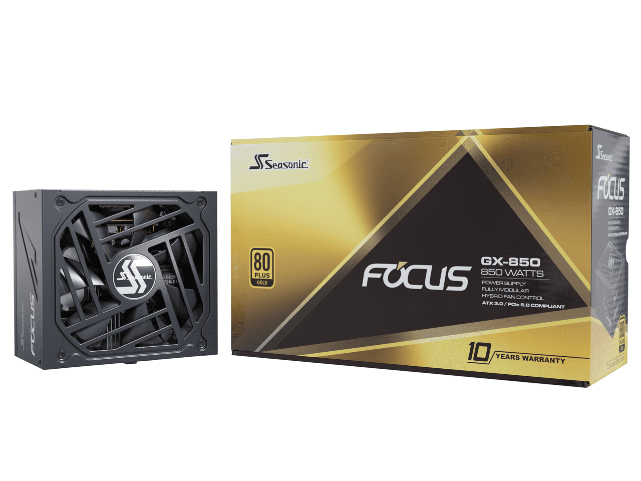 Seasonic FOCUS V3 GX-850, 850W 80+ Gold, ATX 3.0 & PCIe 5.0 Ready, Full-Modular, Low Noise, Premium Japanese Capacitor, 10 Year Warranty, Nvidia RTX 30/40 Super, AMD GPU Compatible, Ref# SSR-850FX3