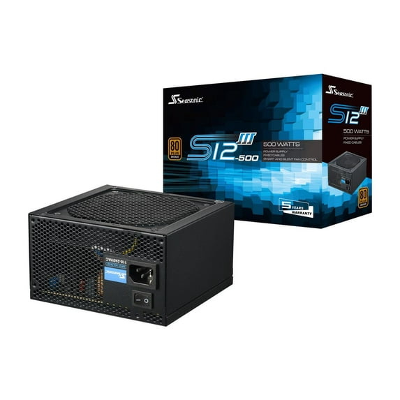 Seasonic S12III 500 SSR-500GB3 500W 80+ Bronze Power Supply, ATX12V & EPS12V, Direct Output, Smart & Silent Fan Control, 5 yr Warranty