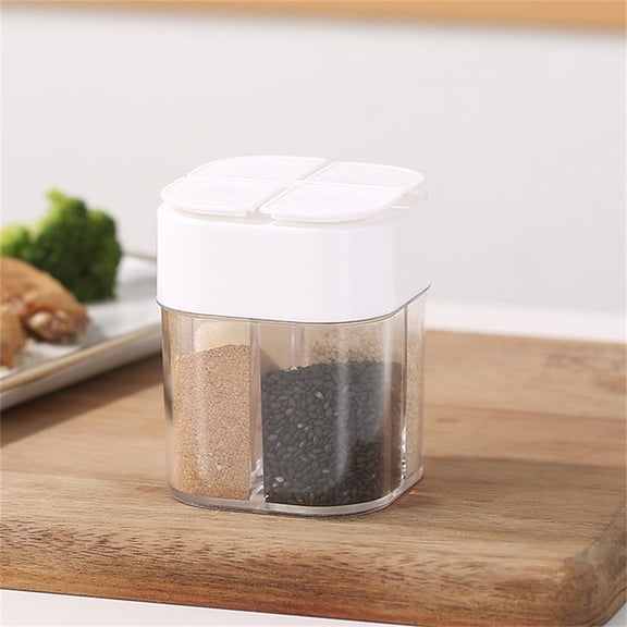 Seasoning 2 in-1 Camping for Outdoor Kitchens -Compartment Shaker for BBQ Food Prep Travel Outings, 6.5 cmx6.5 cmx8.5 cm, White