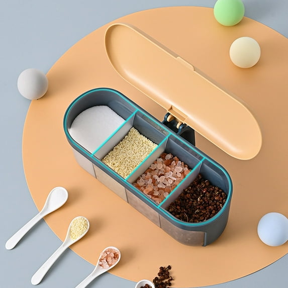 Seasoning Box - 1 Set 4 Grids Seasoning Box With Handle Pp Condiment Jar Pot Kitchen Gadget 4 Grids Transparent, By PRYESS