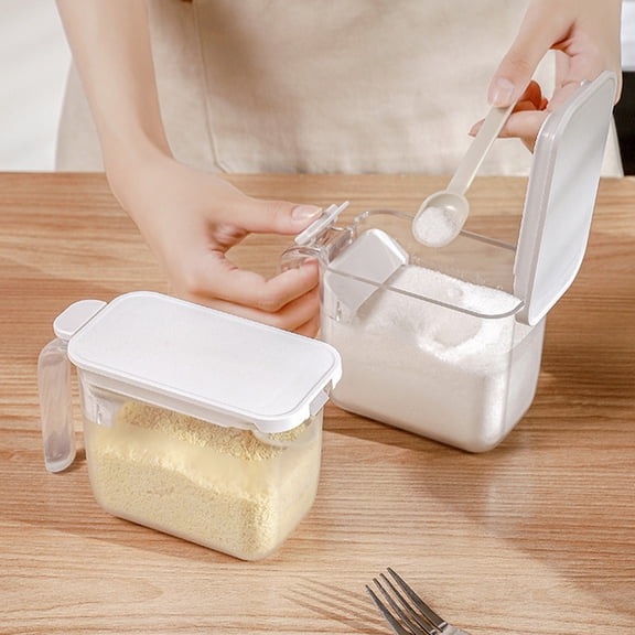 Seasoning Box with Lid and Spoon | Sugar Bowl & Condiment Jar | Multifunctional Spice Cellar for Kitchen Storage | White or Gray | 1 Set | 14.7x9.5x6.8cm