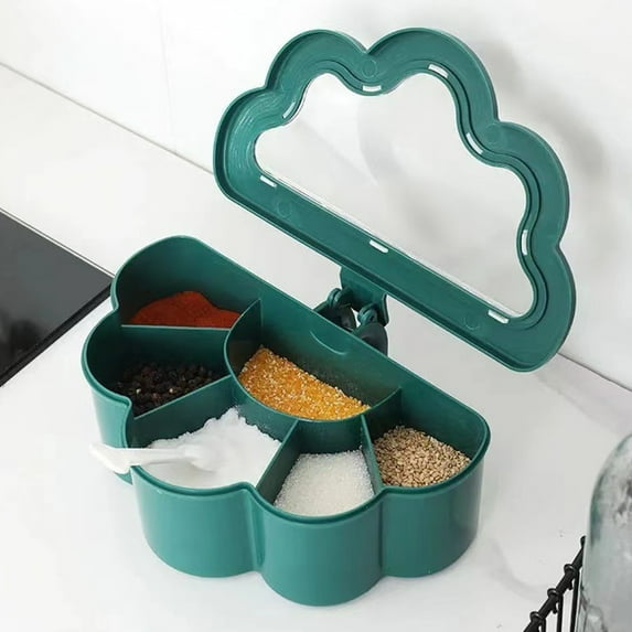 Seasoning Box,Seasoning Box Lidded Dust Proof PP Divided Kitchen Spices Container Cooking Utensils