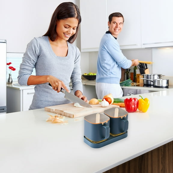 Seasoning Box Set, 2 Piece Spice Pots, Jars Condiment Containers with Cover and Spoon Seasoning Rack Storage Container Kitchen Cooking Organizer Tools for Spice Salt Sugar Cruet