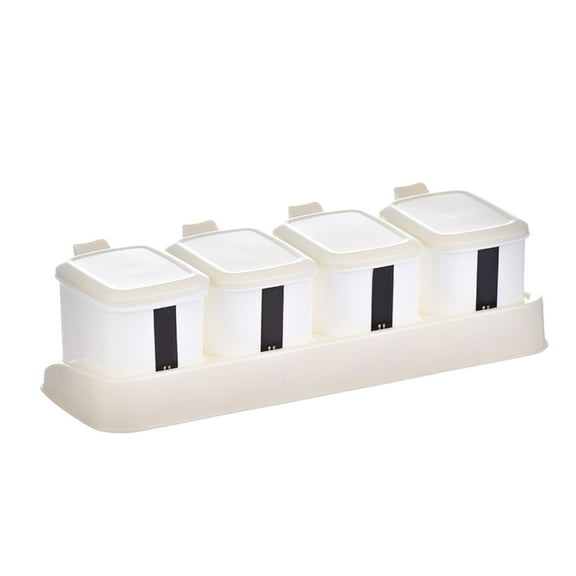 Seasoning Box with Tray, 3 Pieces Seasoning Rack Spice Pots Storage Container with Lid, Seasoning Containers with Rack for Home, Kitchen, Cafe, Storing Salt, Sugar, Pepper, Spice