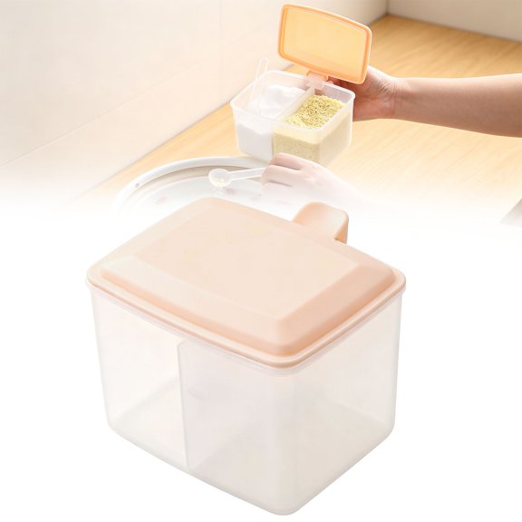 Seasoning Box with Lid & Spoon | Oimcto 4-Compartment Condiment Container for Home Kitchen, Cafe & Restaurant, for Salt, Sugar & Spices - Pink