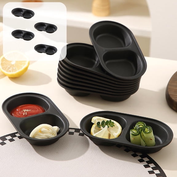 Seasoning Dishes Set of 4, Divided Sauce Dish Tray for Dipping Soy Sauce Vinegar Snacks, Stackable Condiment Plates for Hotpot BBQ Kitchen Restaurant Dining Table Use