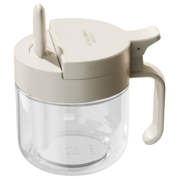 Seasoning Jar,,Seasoning Containers with Airtight Lid and Spoon,Moisture-Proof Leak Proof Condiment Pots,5.04x3.46x4.96 inch Seasoning Jar for Kitchen Countertop & Pantry Storage (Beige)