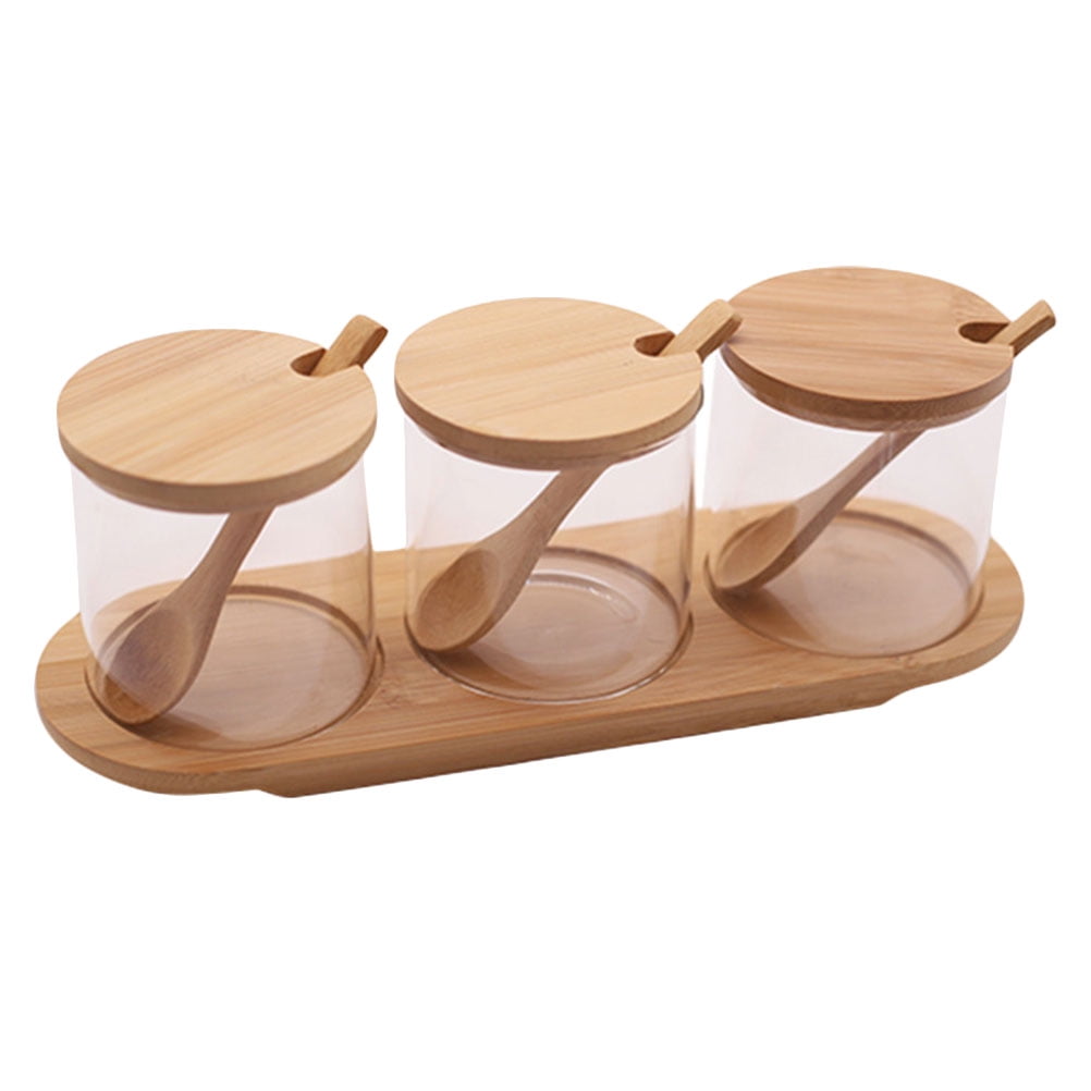 Seasoning Jar Set Terrariums Spices Kitchen Container Pack Bamboo Glass