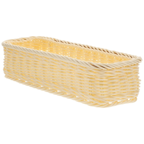 ifundom Beige Woven Plastic Cutlery Organizer Basket for Kitchen Drawer and Tabletop Storage Container, 1 Set