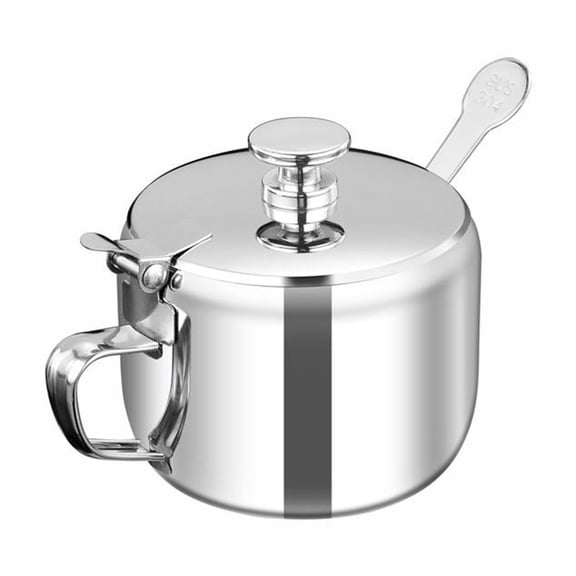 Seasoning Jar Sugar Bowl with Lid and Spoon Stainless Steel Coffee Seasoning Jar Condiment Pot Spice Container Canister Cruet with Lid and Spoon (Medium)