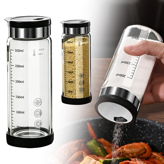 Seasoning Shaker Jar - 4 Adjustable Hole Plastic Spice Dispenser - Glass Bottle Kitchen Condiment Shaker - 300ML