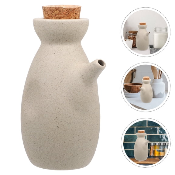 SEWCHICS Ceramic Oil Dispenser Beige Japanese Style Kitchen Storage Container for Cooking and Salad Dressing