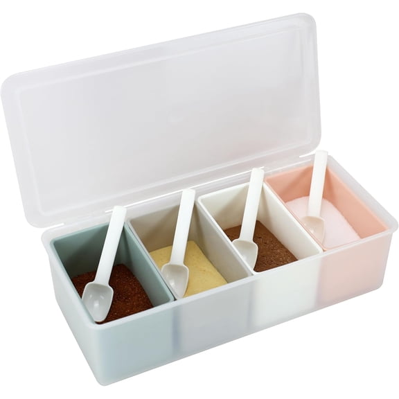 Seasoning Storage Box Condiment Canisters with Lid & Spoons for Salt Sugar Spice Pepper Chili, Used for Home Kitchen Cafe Countertop