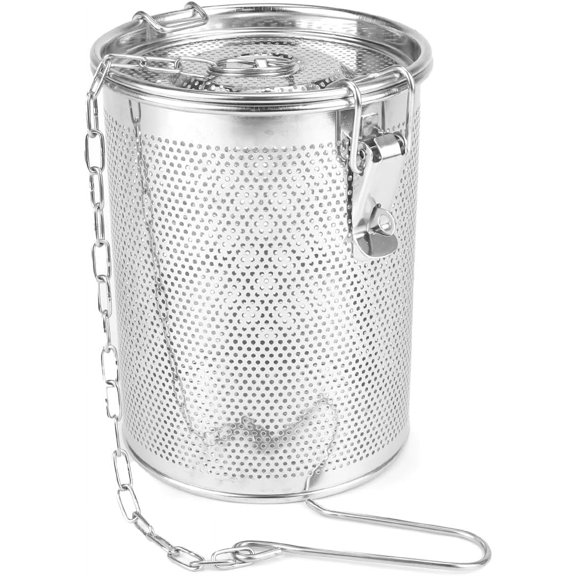 Seasoning Strainer Stainless Steel Cooking Strainer Basket Loose Leaf Tea Infuser with Chain Hook for Home Restaurant, 4.7x5.9 Inch