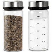 ABCISI Salt and Pepper Shakers Set, 2 Pcs Glass Seasoning Jars with 304 Stainless Steel Adjustable Pour Lids, 200 mL Spice Dispensers for Himalayan, Kosher and Sea Salt, Kitchen Table